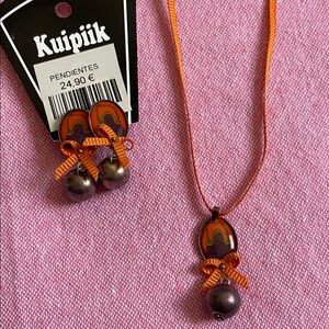 Kuipik Orange and Brown Necklace and Earrings Set (from Spain) 🇪🇸